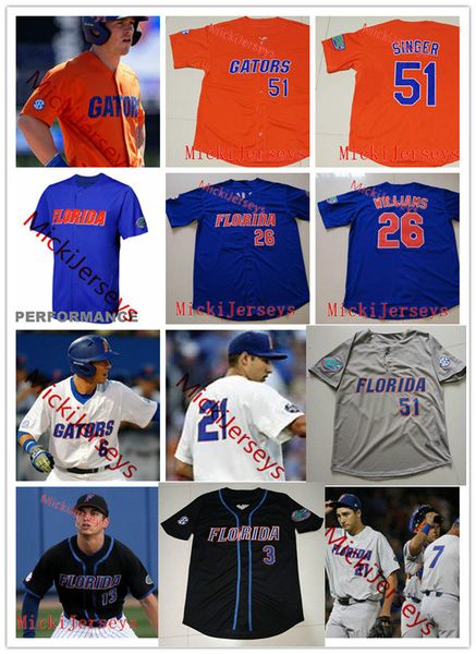 

custom florida gators baseball jersey jackson kowar brady singer jj. schwarz jonathan india mike zunino brian johnson florida gators jersey, Black