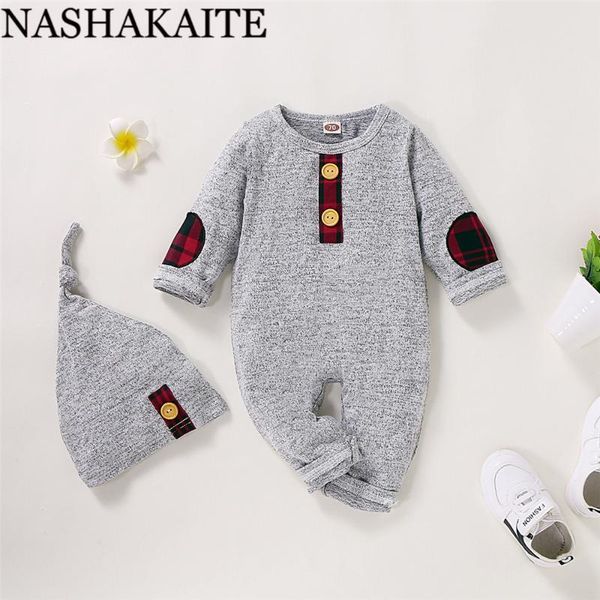 

nashakaite long sleeve baby rompers plaid pacthwork warm soft baby jumpsuit with 1pcs hat newborn clothes boy girl clothes, Blue