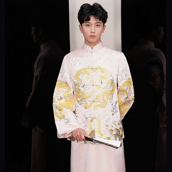 Giacca da sposo in stile cinese tradizionale Qipao per costume da sposa da sposo da uomo drago ricamato cheongsam maschile TV play stage wear