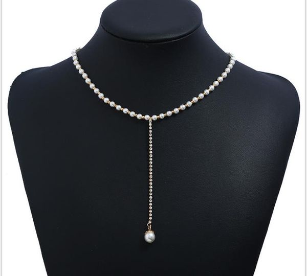 

euro-american fashion hip-hop trend personality simple accessories clavicle adjustable necklace with diamond pearl pendant necklace pearl ne, Silver