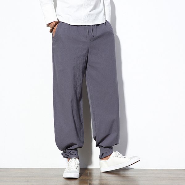 

fashion men harem pants chinese style baggy cotton linen jogger pants male casual trousers chinese traditional cloths plus size, Black