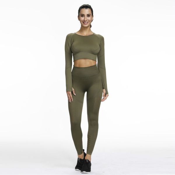 

ick seamless yoga set fitness leggings+cropped shirts workout clothes for women hollow out workout set brassiere sport femme