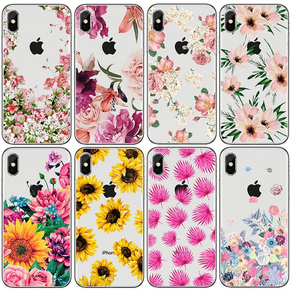 

for iphone xs max xr 6 7 8 x plus small fresh flowers cell phone case daisy rose transparent tpu soft phone cases