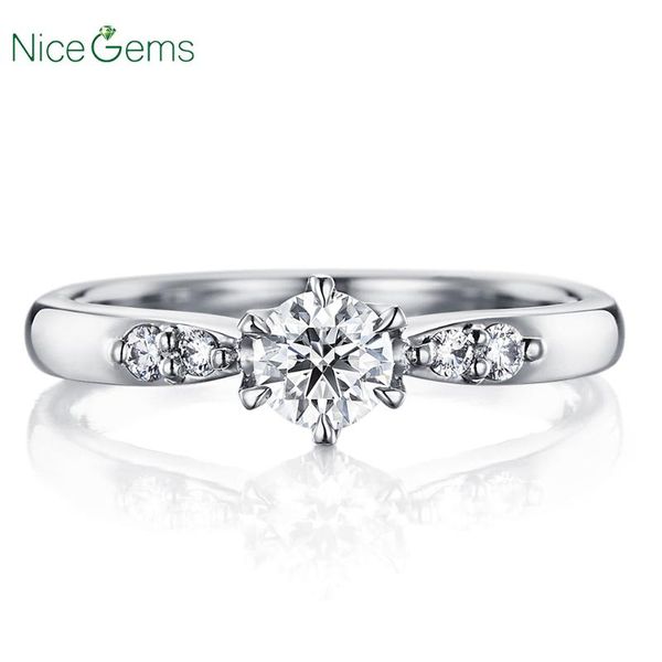 

2020 nicegems 14k white gold 4-prong comfort fit moissanite engagement ring d color center 0.5 or 1 vvs1 clarity, Golden;silver