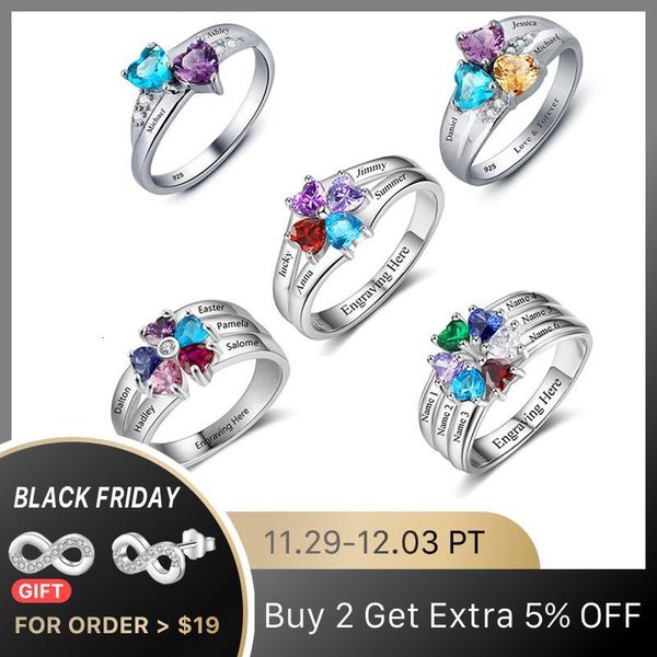 

925 sterling silver personalized mothers ring with birthstones custom engraved engagement promise silver rings for women v191202, Slivery;golden