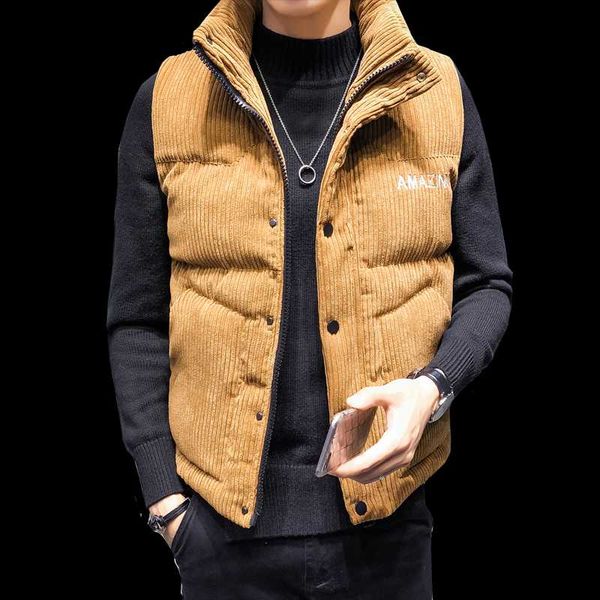 

2018 men's vest fall winter men's jacket cotton vest large size korean version of the slim down shoulder tide corduroy, Black;white
