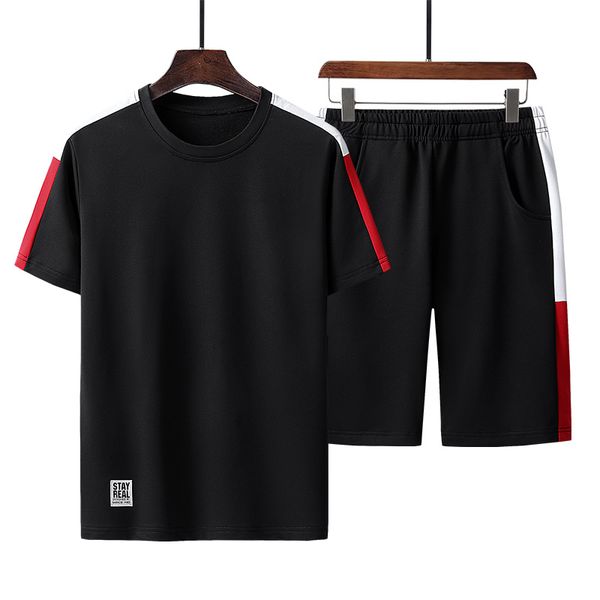 

summer men set sportswear fashion mens clothing black white t shirts shorts casual tracksuits male track suit plus size 4xl, Gray