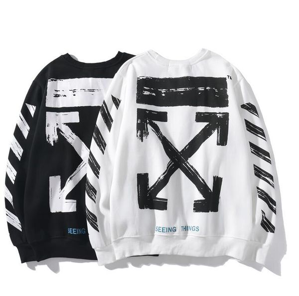 

2019 autumn/winter men's clothing brushed new fashion brand man's sweatshirts off whie bold lines design black white size -2xl, White;black