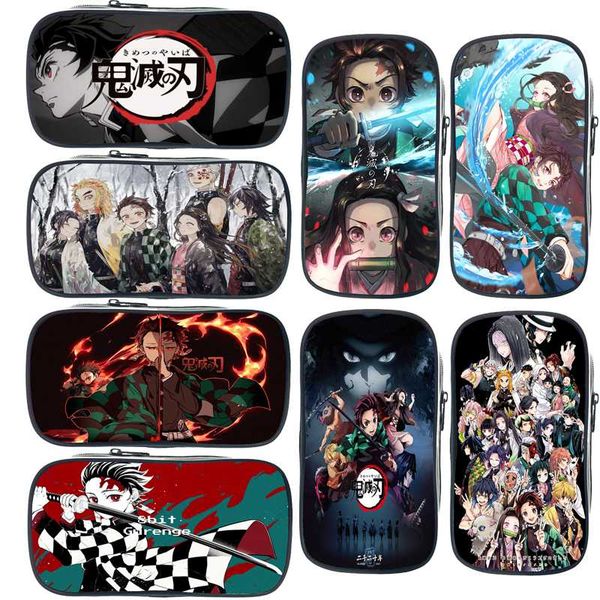 

anime kimetsu no yaiba pen bag demon slayer pencil case kamado tanjirou makeup cosmetic bag cartoon multifunction stationery