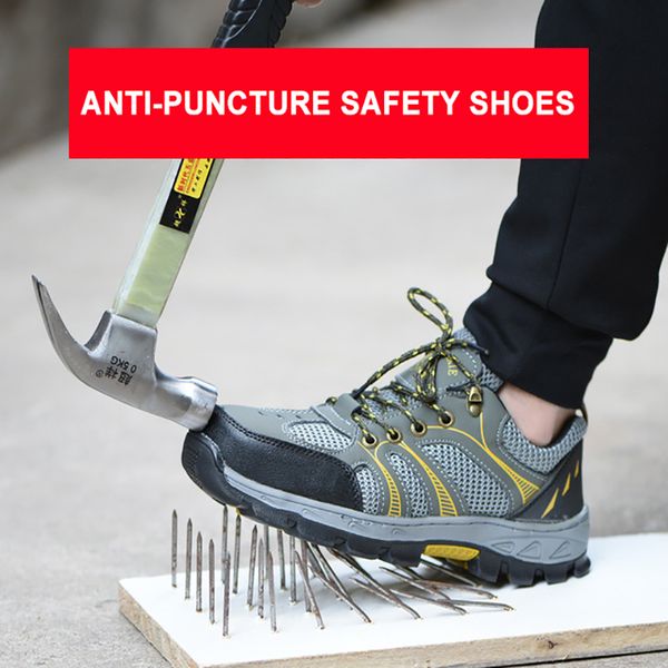 

nice work safety shoes men boots steel toe work boots anti-puncture construction protective shoes male men, Black