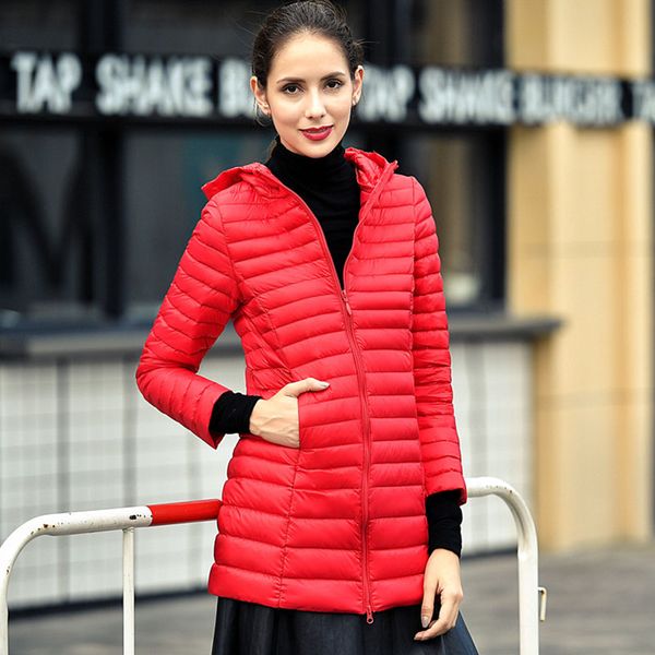 

woman hooded long jacket light thin style 2019 autumn winter female slim coats duck down filler fashion ladies fall crop jacket, Black;brown