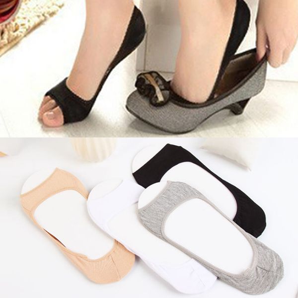 

new invisible simple fingerless cotton socks fashion elastic fish mouth socks skin color 1 pair shallow mouth summer women, Black;white
