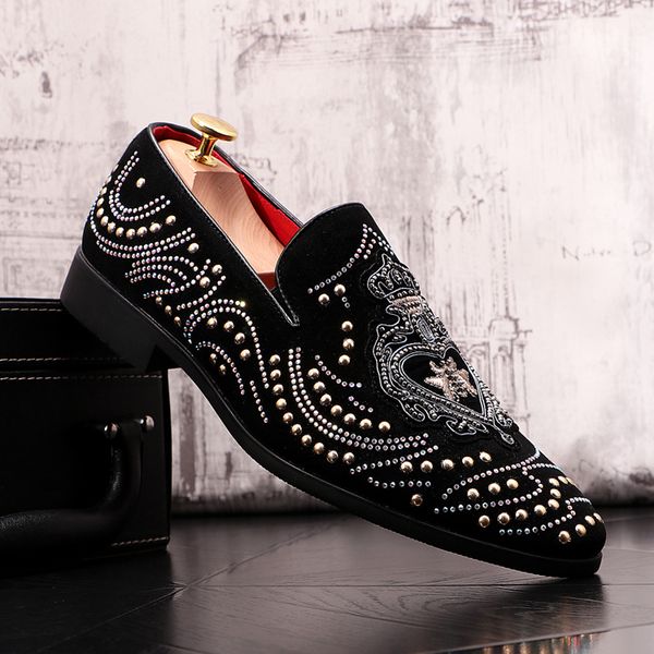 

springtime designer casual shoes shoes rivet charm embroidery flats slip-on loafers luxury sports walking sneakers, Black