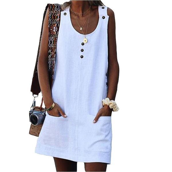 

white short summer dress women 2019 off shoulder sleeveless beach dress button cotton casual mini swing dresses ladies sundress, Black;gray