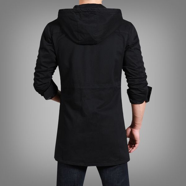 

2019 spring autumn new men's casual long trench coat fashion solid color hooded jacket windbreaker brand clothes ar82, Tan;black