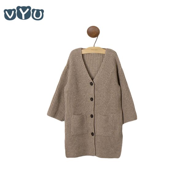 

vyu girls sweater coat 2018 autumn and winter v-neck long button knitted girls sweater apricot cardigan coat outfit, Blue