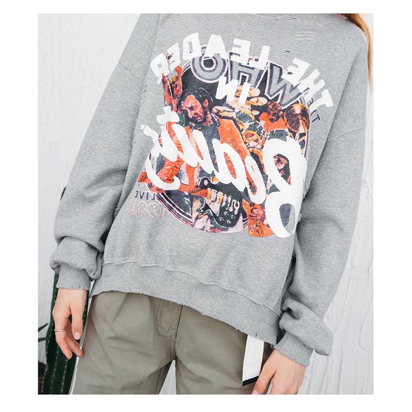 

women's fashion hoodie brand 2019 autumn new worn-out printed long-sleeved sweater women designer hoodies ladies casual, Black