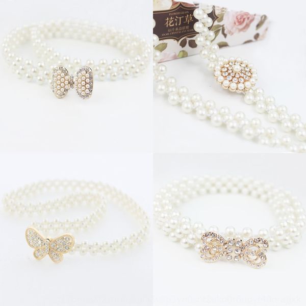

1315 waist chain women's decorative dress point drill elastic thin belt plastic pearl pearl waist skirt belt, Black;brown