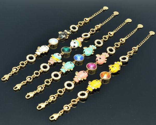 

5 color enamel fish bracelet chain bangle with austrian crystals ska2204, Black