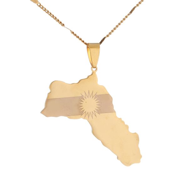 

stainless steel fashion kurdistan map pendant necklaces kurdish flag map pendant koerdistan charm jewelry, Silver