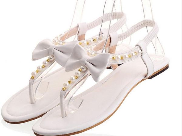 

2019 women's sandals in summer with new style flat bottom bowknot@87, Black