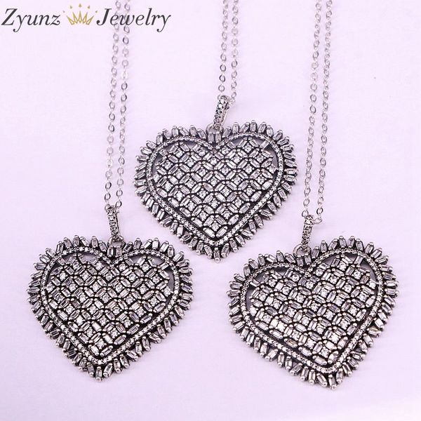 

3pcs, cz cubic zirconia heart pendant necklaces genuine vintage silver color necklace for women jewelry party gift