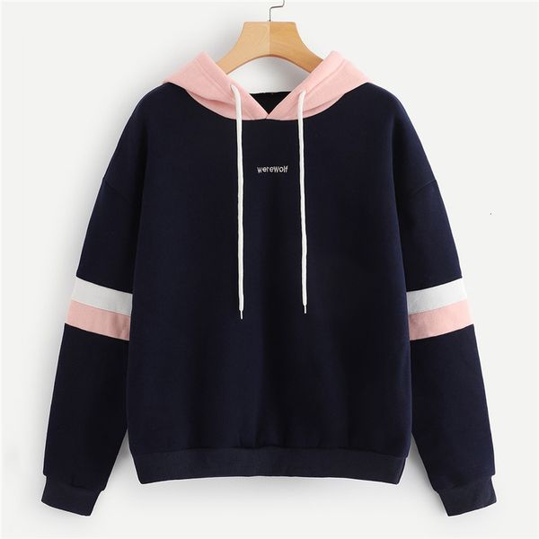 

woman hoodie woman clothes navy contrast panel drawstring hoodie long sleeve pullovers hoodies autumn casual sweatshirts drop shipping, Black