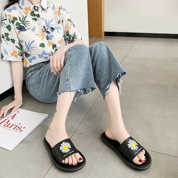 

2020 slipper summer fashion daisy brocade rubber wide flat slide men women beach causal sandals sneakers flip flops s 16, Black