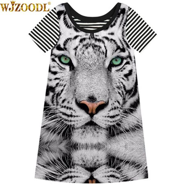 

baby kids dress clothes children summer style girls nice white tiger printing baby wear, Black