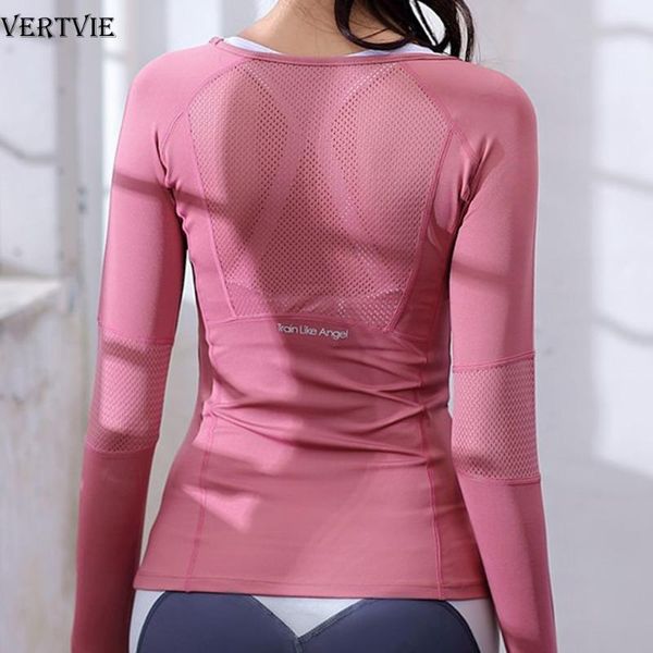 

yoga outfits vertvie women sports wear fitness jersey knit long sleeve gym tight sport shirt female workout t-shirt, White;red
