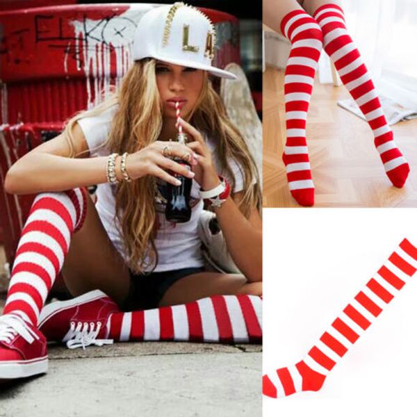 

girls ladies women thigh high over the knee socks long cotton stockings warm new christmas stripe stockings vogue cool girl