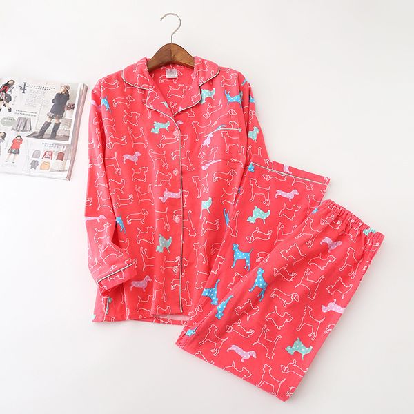 

orange women pajamas 2018 cute dog print brushed cotton pijama long sleeve elastic waist pants lounge nightwear pyjamas s80002, Blue;gray