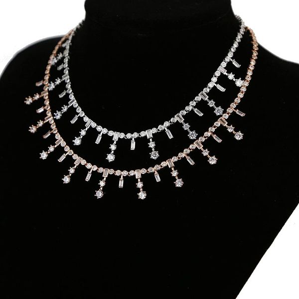 

chokers baguette cz paved flower choke necklace bling heart arrow tennis charm square drop statement iced out jewelry, Golden;silver
