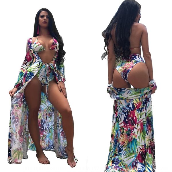 

ls6066 women's flower three-piece set ls6066 swimsuit bikini women's swimsuit flower bikini three-piece set, White;black