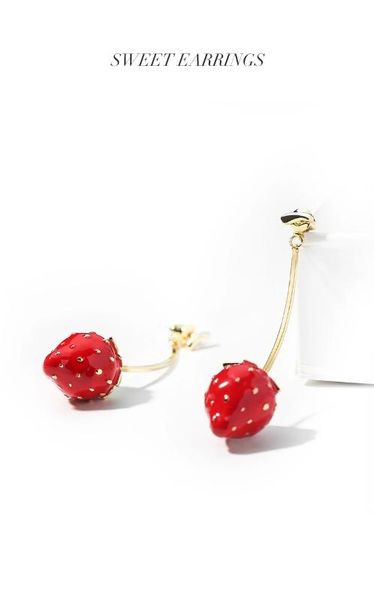 

sweet soft red strawberry fruit earring with safety silver pin