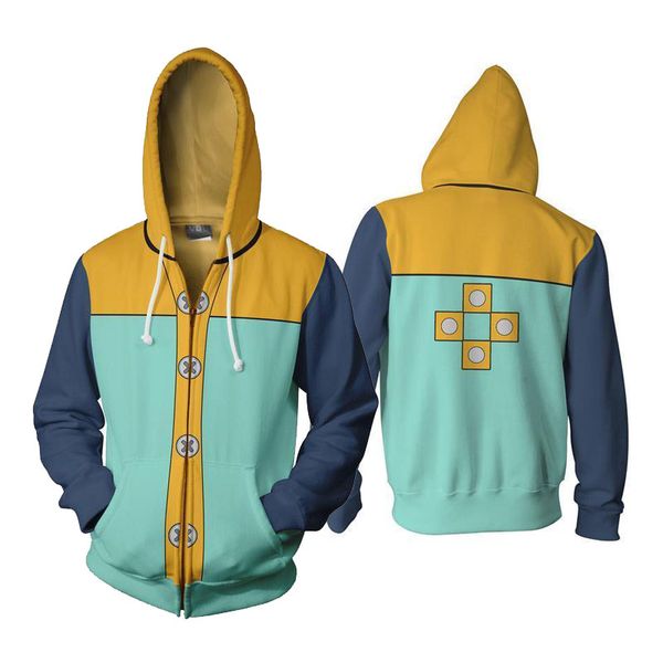 

the seven sweatshirt men's 3d hoodies jacket nanatsu no taizai cosplay zipper hoodie thin sweatshirts casual costume, Black