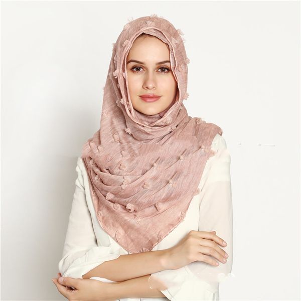 

cotton tie-dye jacquard ball muslim hijabs headscarf arab women plain scarves wraps malaysia long shawl islamic hijab 180x90cm, Red