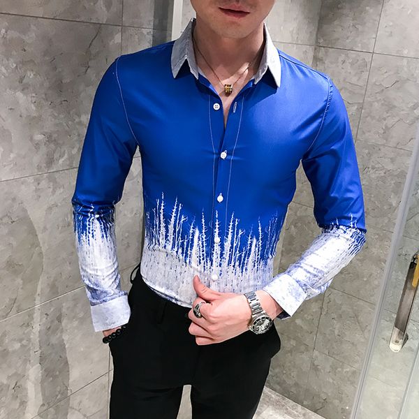 

men's casual shirts man's vintage 3xl fashion blouse autumn smart one punch printed long sleeve slim fit mens, White;black