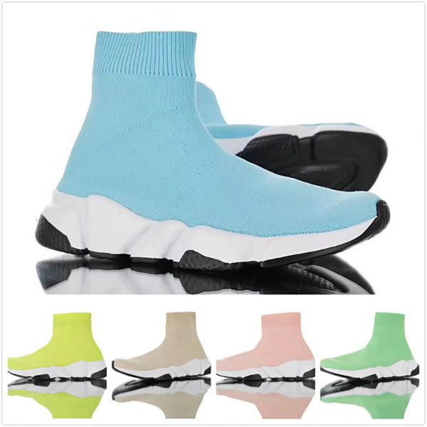 

paris speed trainers knit sock boot shoe luxury ice cream pink blue green designer mens womens sneakers high casual boots with box