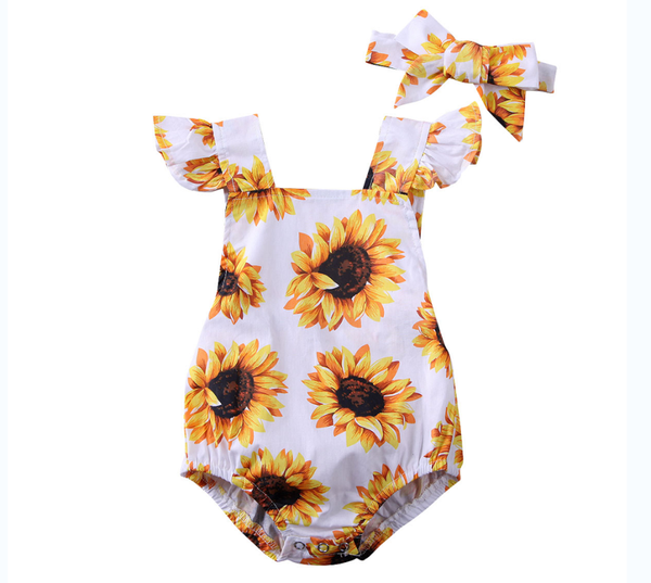 

0-2ая flower summer новорожденного baby girl подсолнечник ромперы комбинезон bodysuit стяжка нижнего ребёнки костюмы, White