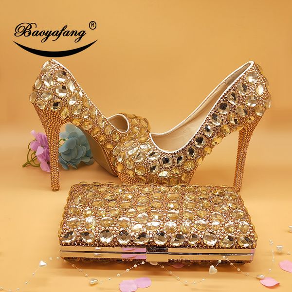 

champagne crystal women wedding shoes with matching bags luxury rhinestone high heels platform shoes women party dress, Black
