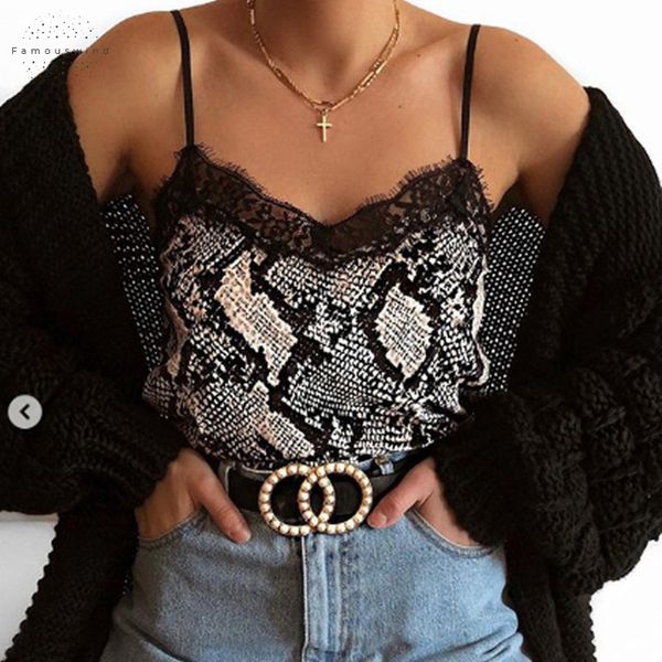 

лето cami женщин сексуальный рукавов v шеи печати леопарда шнурка печати camis snake лоскутная тонкий клуб party top бретели, White