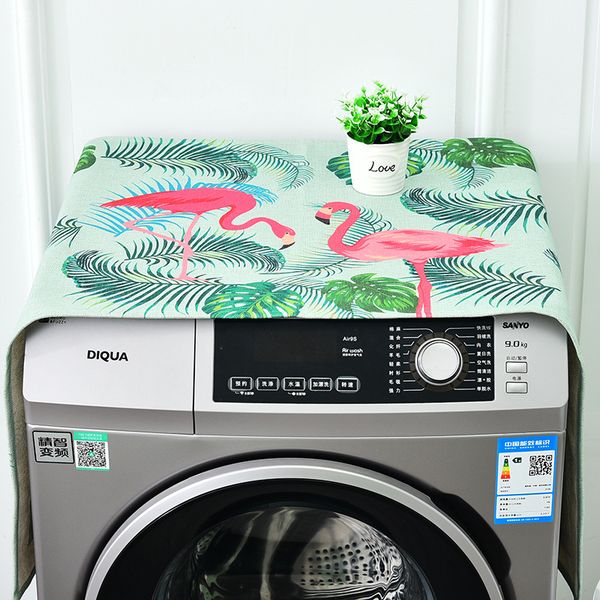 

fashion flamingo series home decoration refrigerator cover lattice cotton linen washing machine cover towel bedside cabinet
