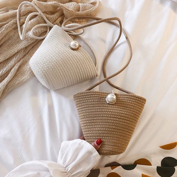 

2020 beach shoulder bags lady linen pearl bag b0036