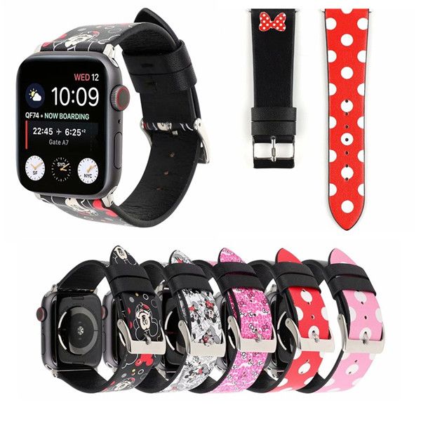 

For Apple Watch Strap Bands Genuine Real Leather Polka Dot Cartoon Fashion Straps Band 38/42mm 40/44mm Bracelets