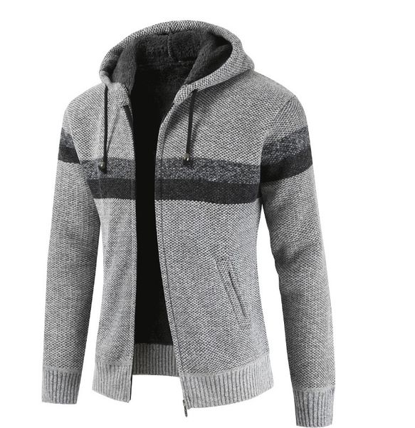 

mjartoria men fashion striped sweater coat winter thick warm hooded cardigan clothes men cashmere wool liner zipper fleece coats, White;black