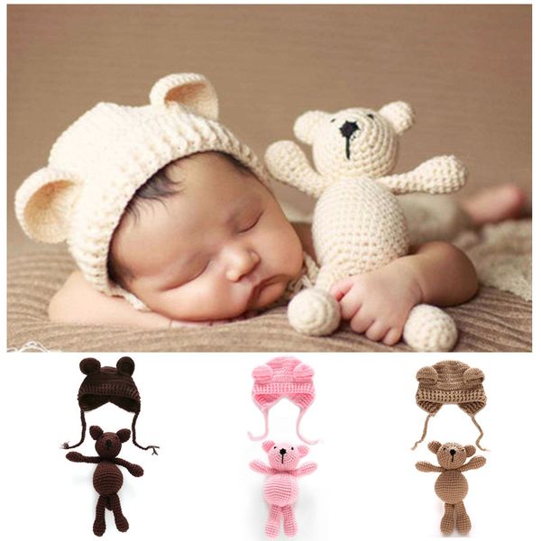 

new arrival baby newborn crochet pgraphy props infants mini bear toys hand knitted caps hats weave clothes baby toys gifts, Yellow