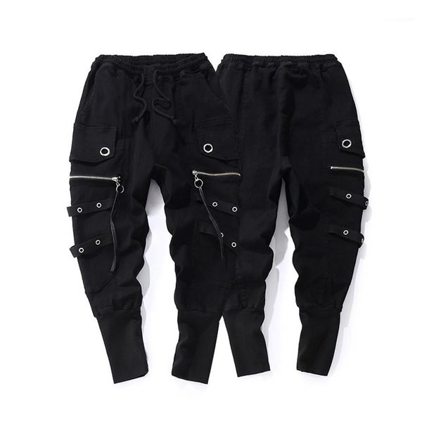 

black sweatpants ribbon hip hop men streetwear designer harem pants male cross pants drawstring men joggers pop