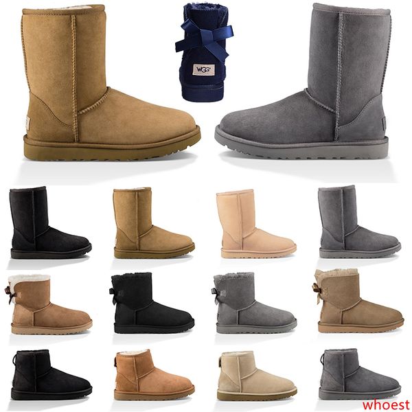 

designer australia boot for women winter snow boots ankle short bow black chestnut grey red fashion girl outdoor shoes ship