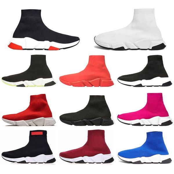 

new designer sock shoes speed trainer casual ankle boot lace-up triple black white red glitter flat runner women mens platform size36-45